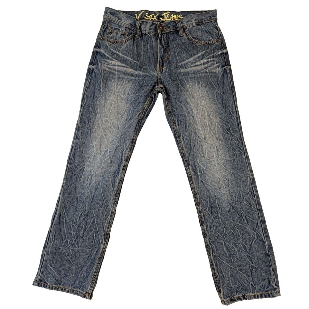 V Six Jeans Men's Jeans 34x30 Blue Denim Distressed New York Designer NYC